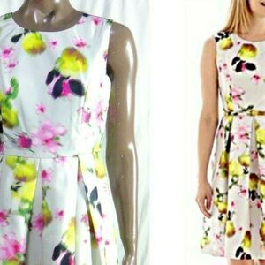 LIZ CLAIBORNE Pearl Gray/Multi WATERCOLOR FLORAL Sleeveless FIT & FLARE DRESS